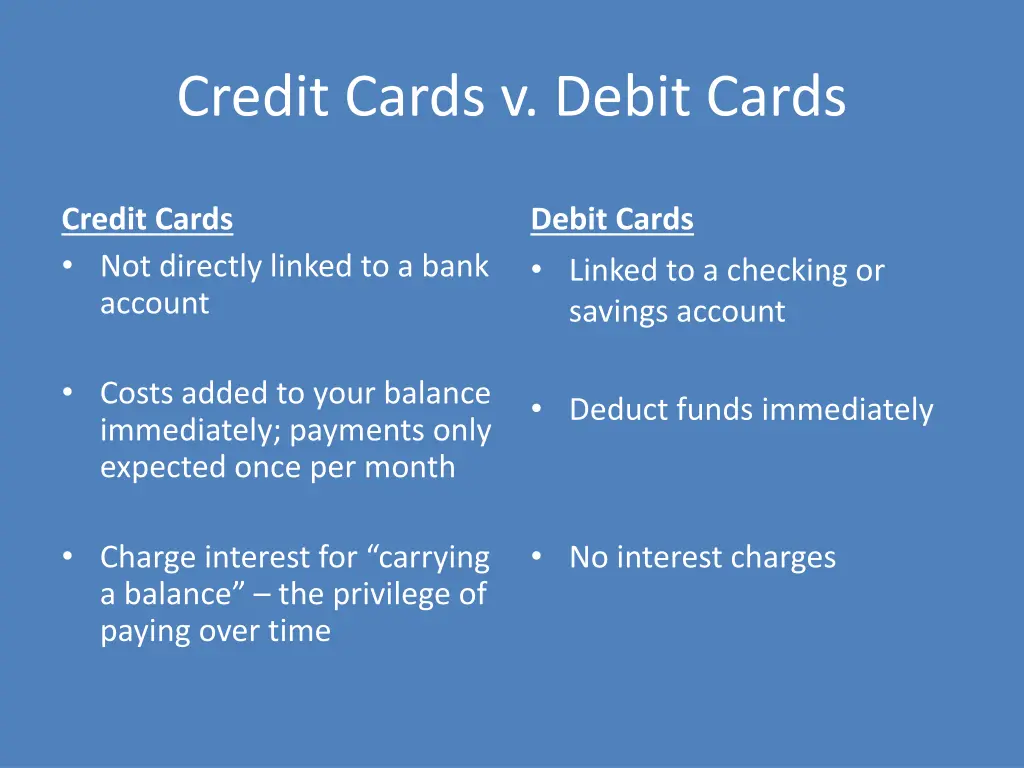 credit cards v debit cards