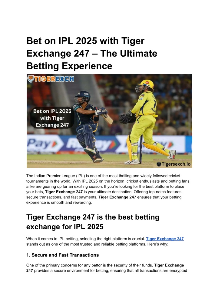 bet on ipl 2025 with tiger exchange