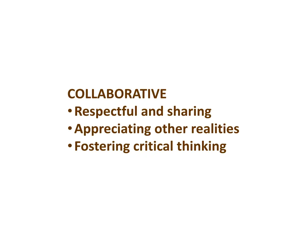 collaborative respectful and sharing appreciating