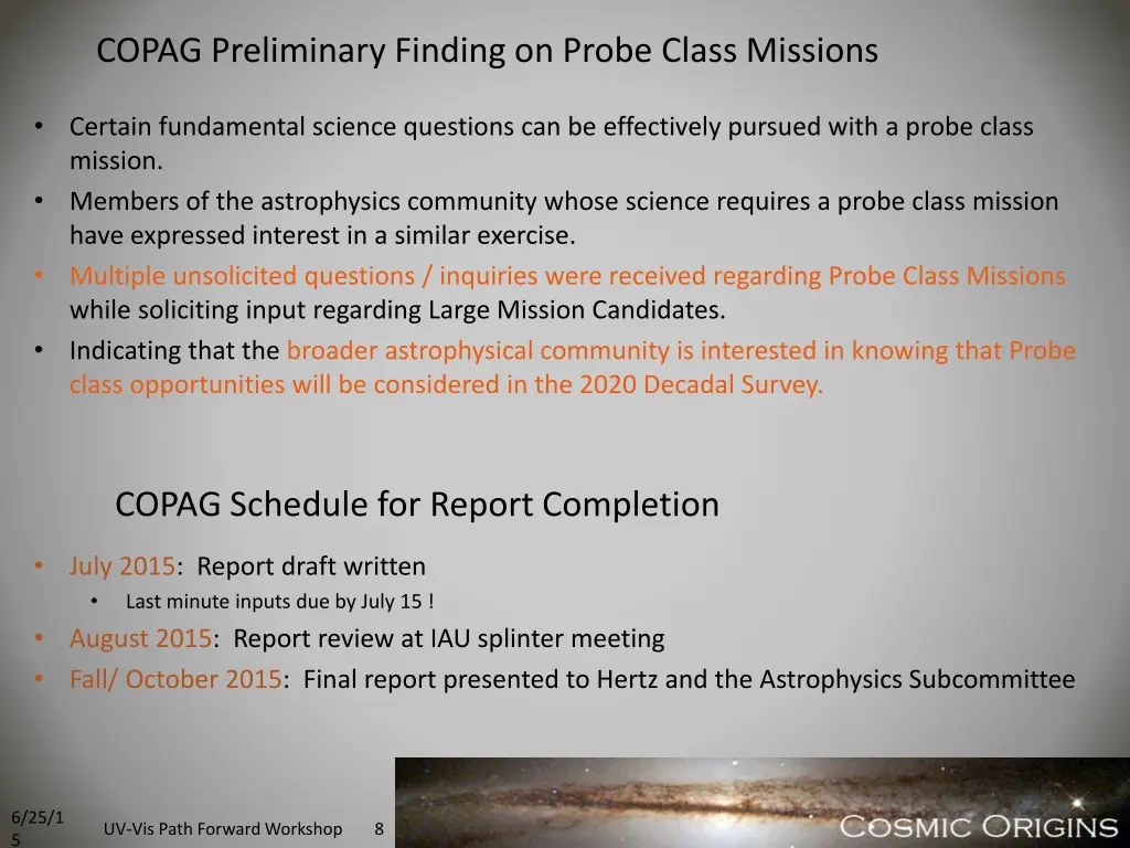 copag preliminary finding on probe class missions