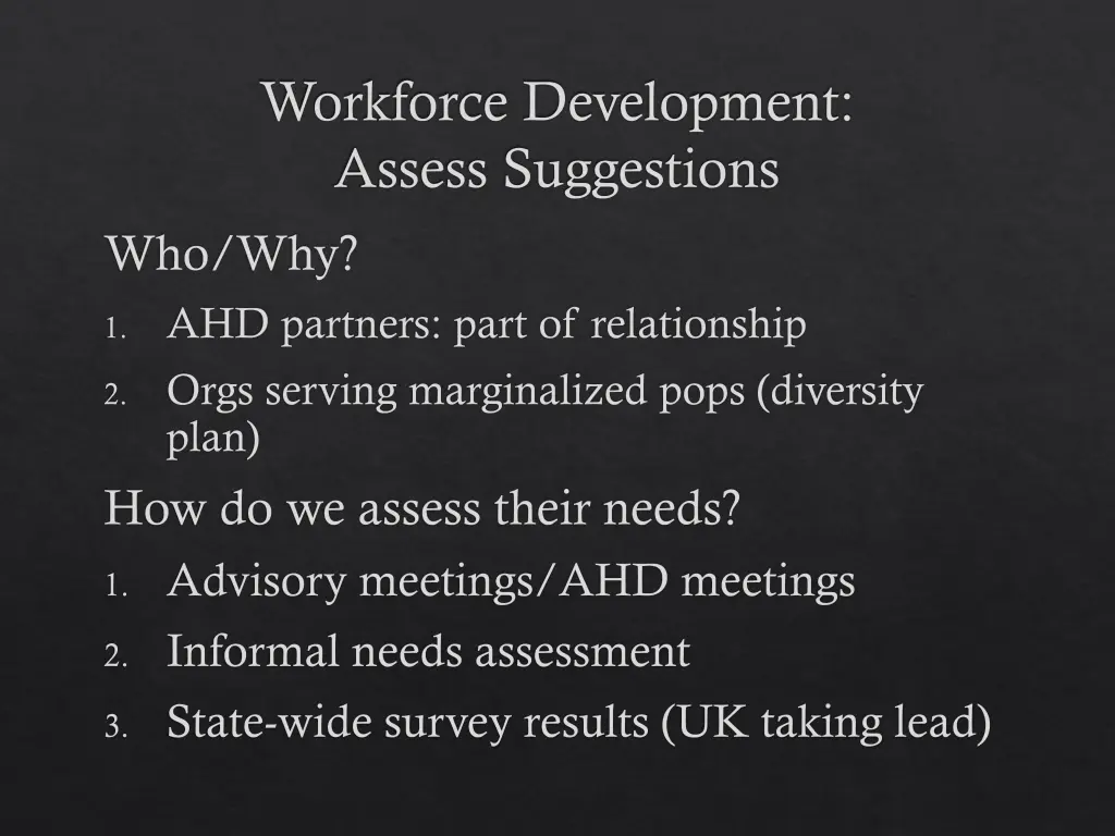 workforce development assess suggestions