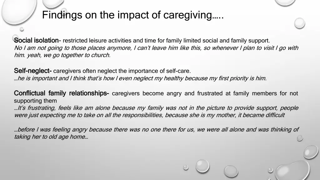 findings on the impact of caregiving 1