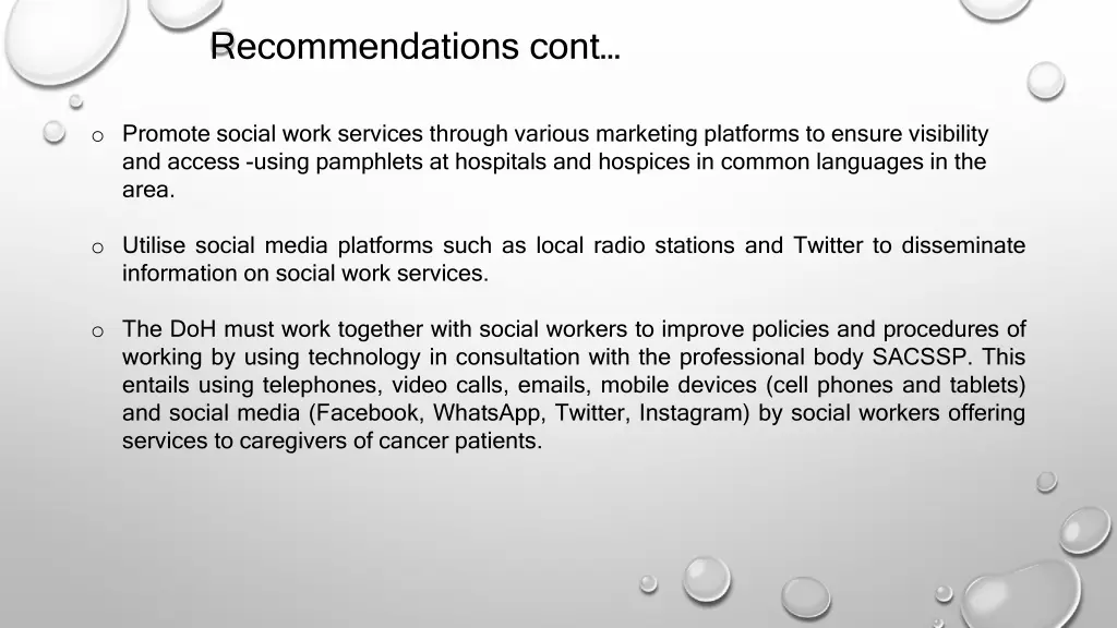 recommendations cont