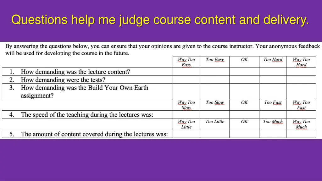 questions help me judge course content