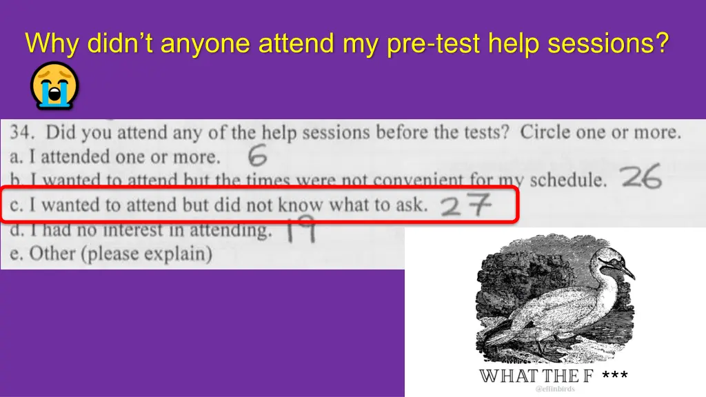why didn t anyone attend my pre test help sessions 1