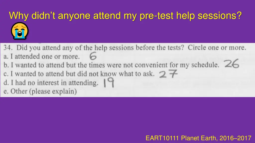 why didn t anyone attend my pre test help sessions