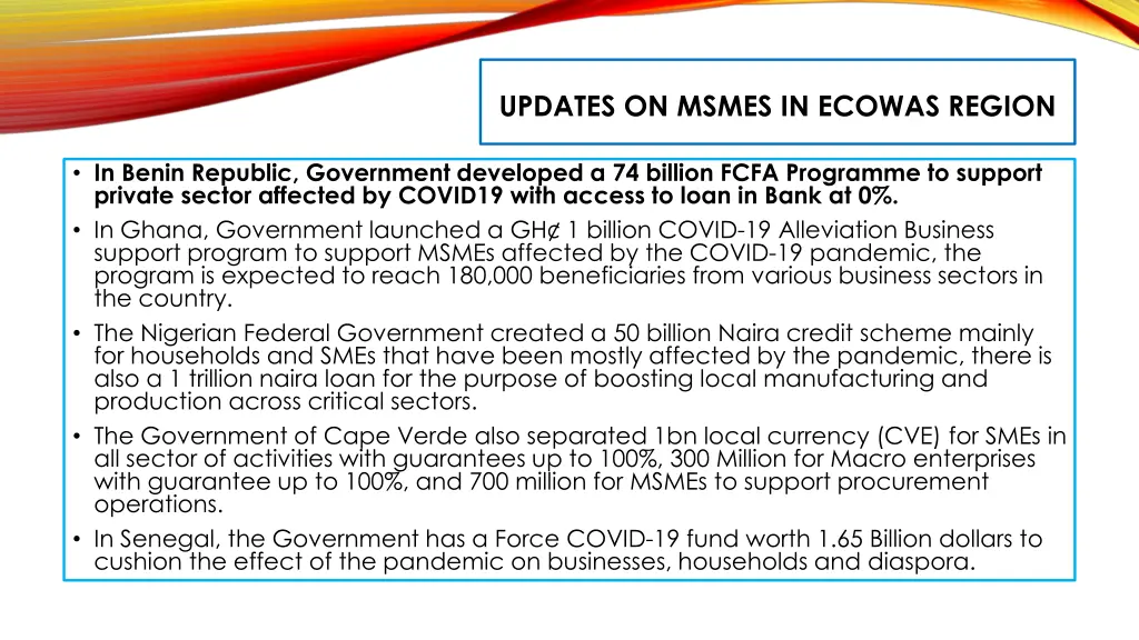 updates on msmes in ecowas region 1