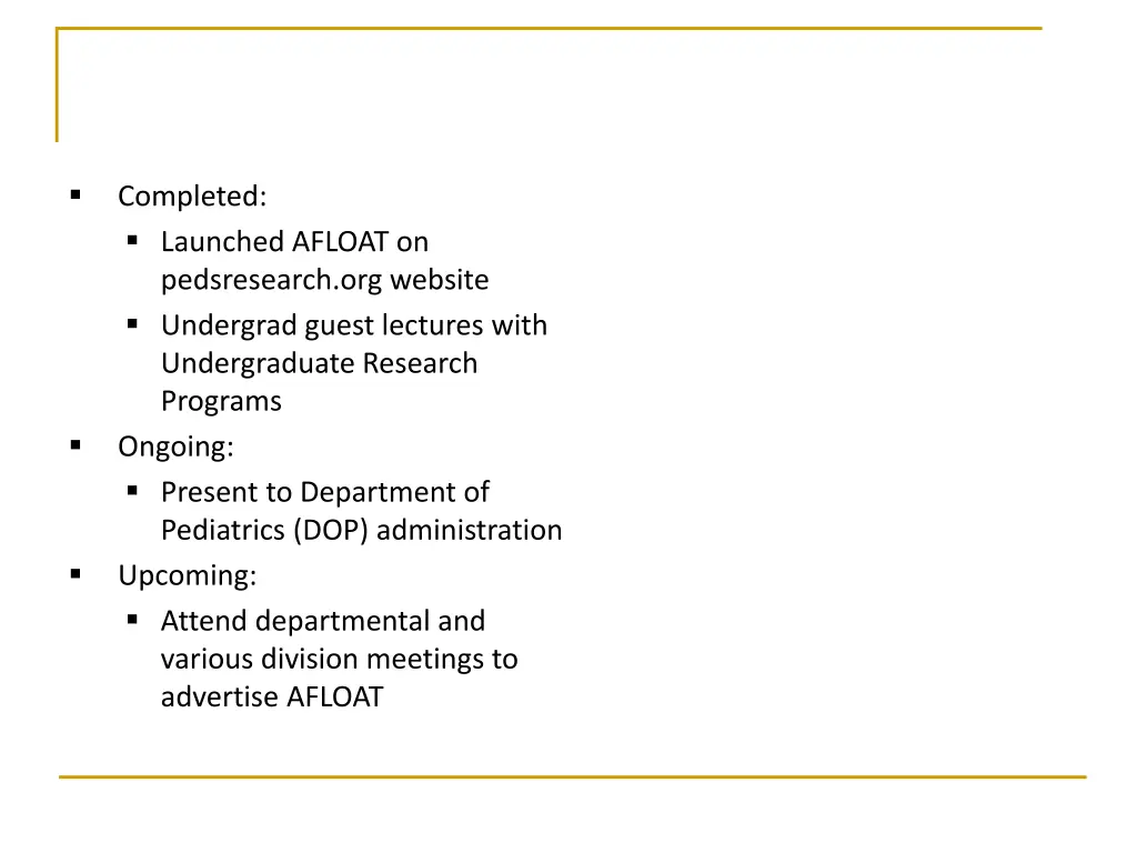 completed launched afloat on pedsresearch