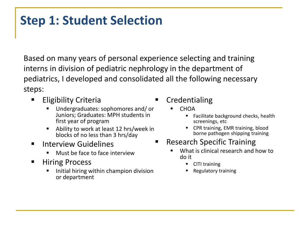 step 1 student selection