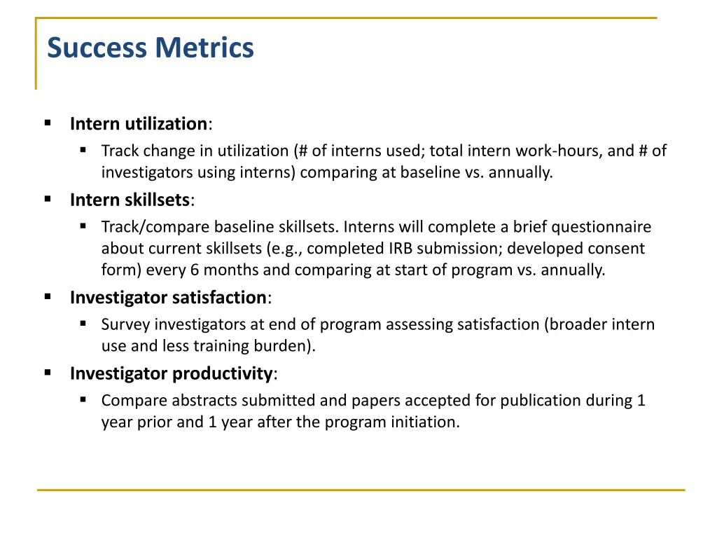 success metrics