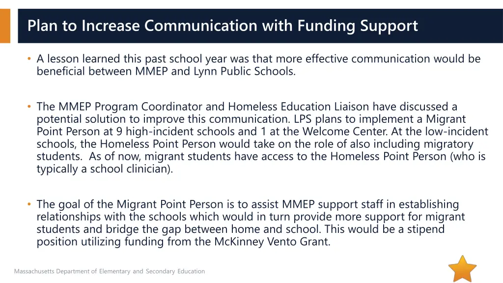plan to increase communication with funding