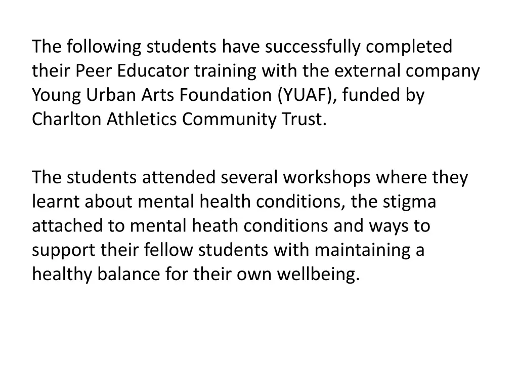 the following students have successfully