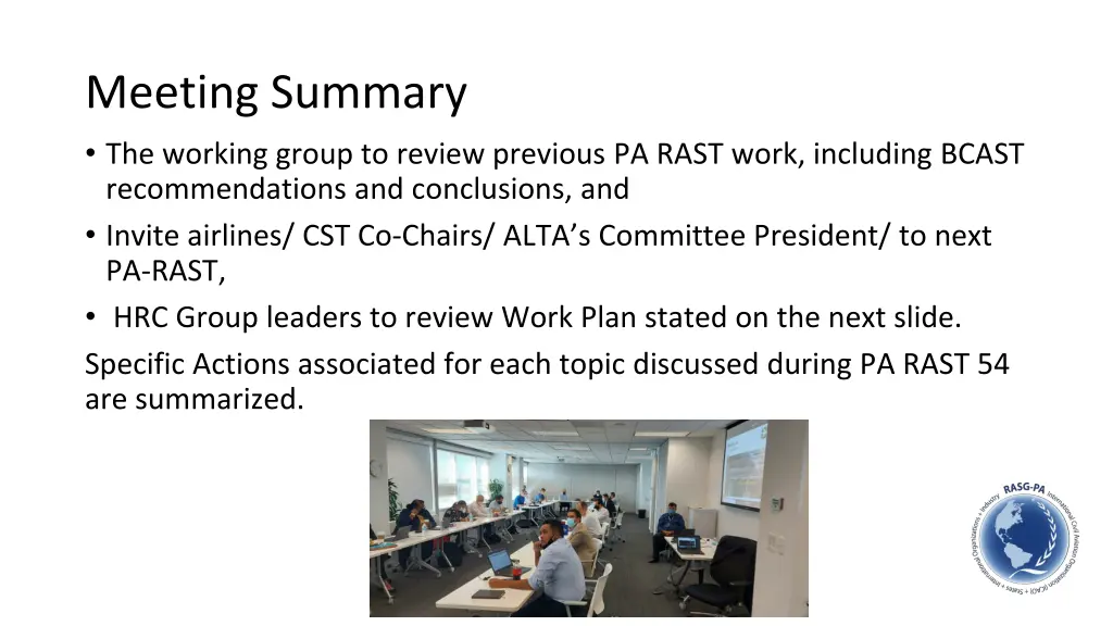 meeting summary the working group to review