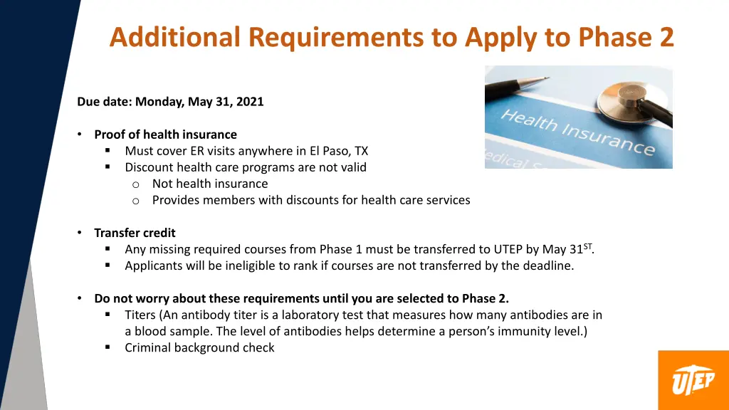 additional requirements to apply to phase 2