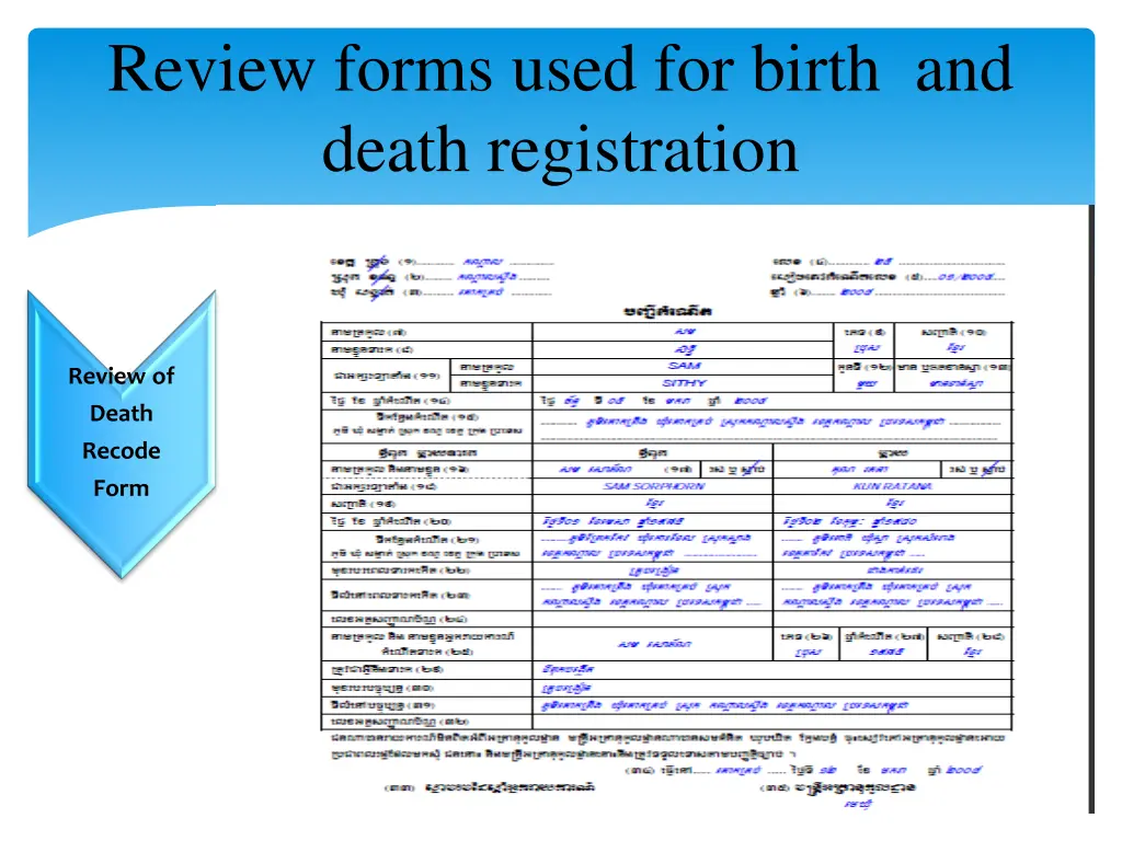 review forms used for birth and death registration 1