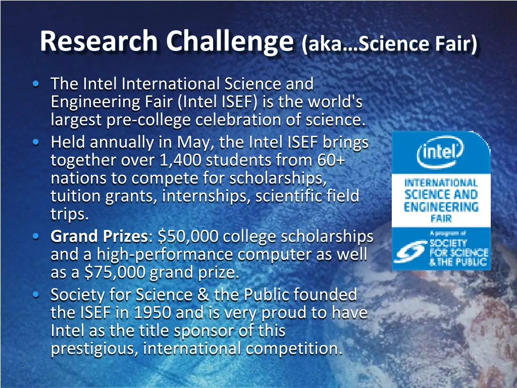 research challenge aka science fair