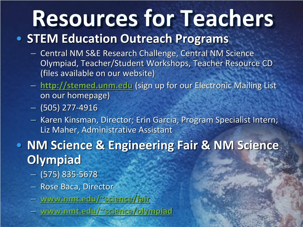 resources for teachers stem education outreach