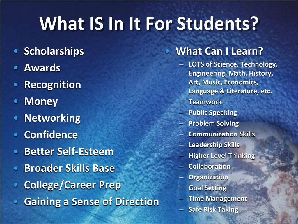 what is in it for students
