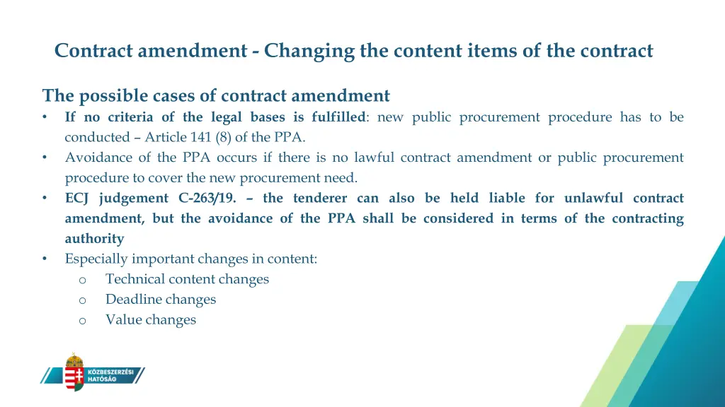 contract amendment changing the content items 1