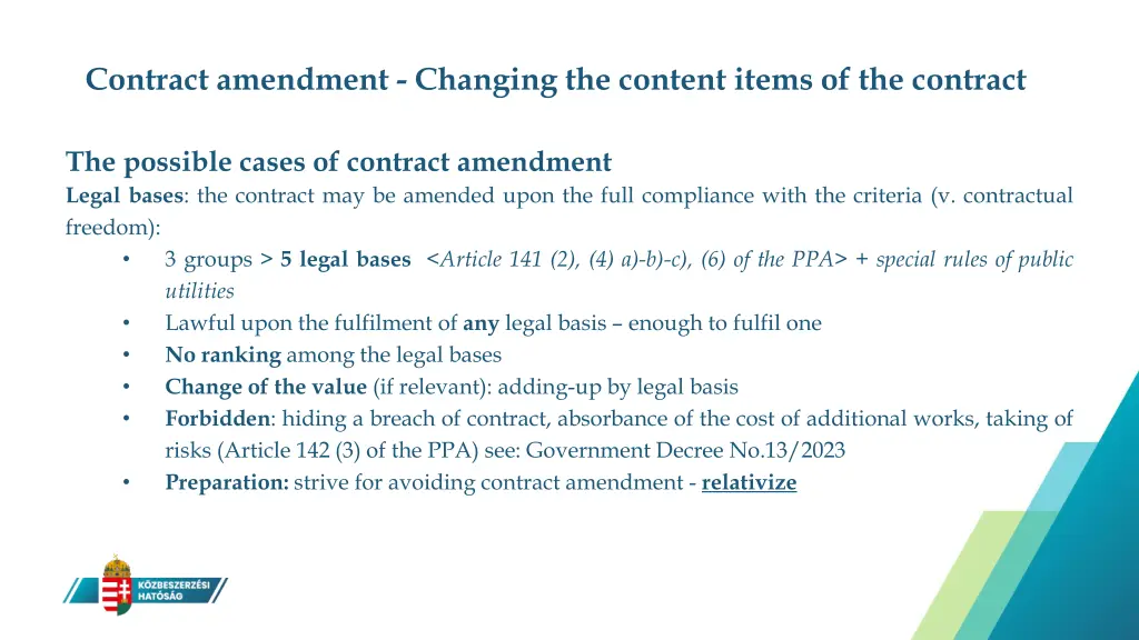 contract amendment changing the content items