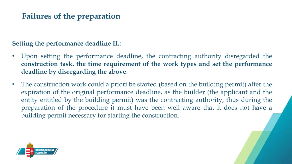 failures of the preparation 1