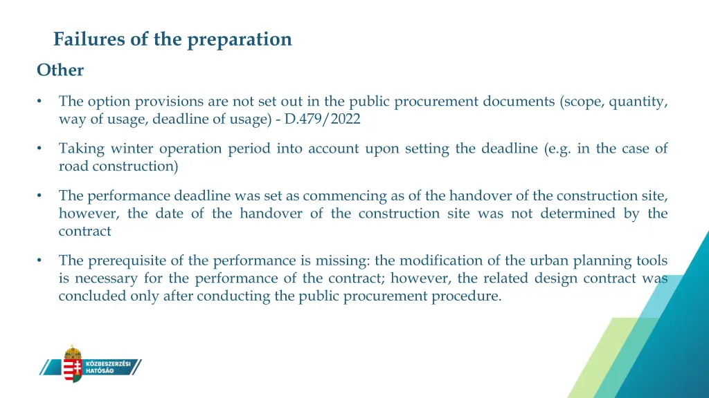 failures of the preparation other