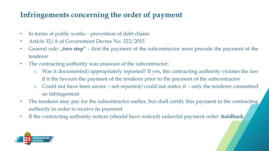 infringements concerning the order of payment