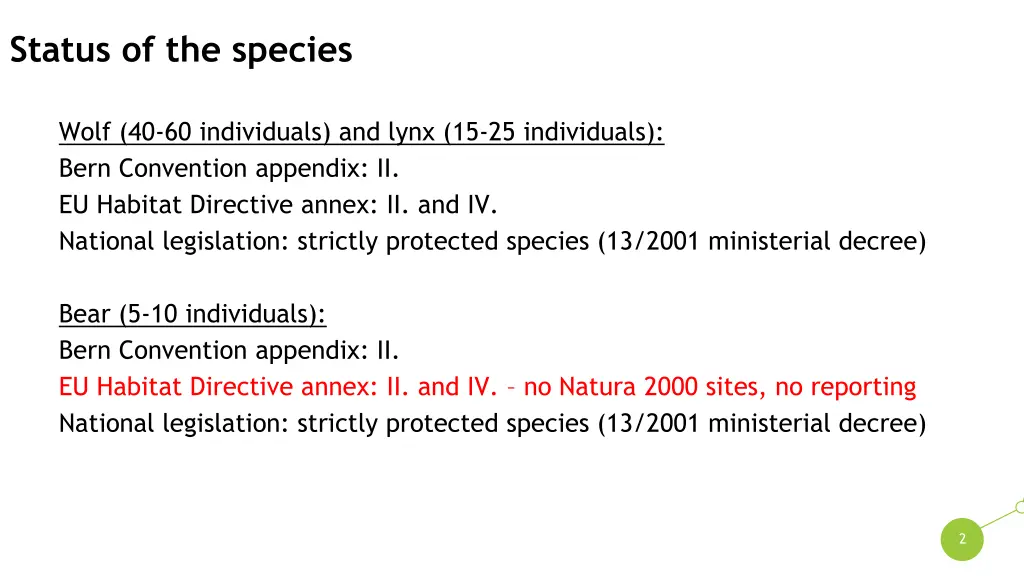 status of the species