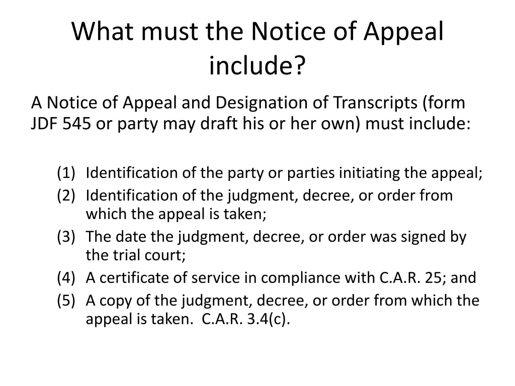 what must the notice of appeal include