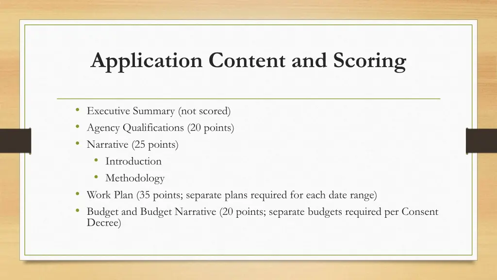 application content and scoring