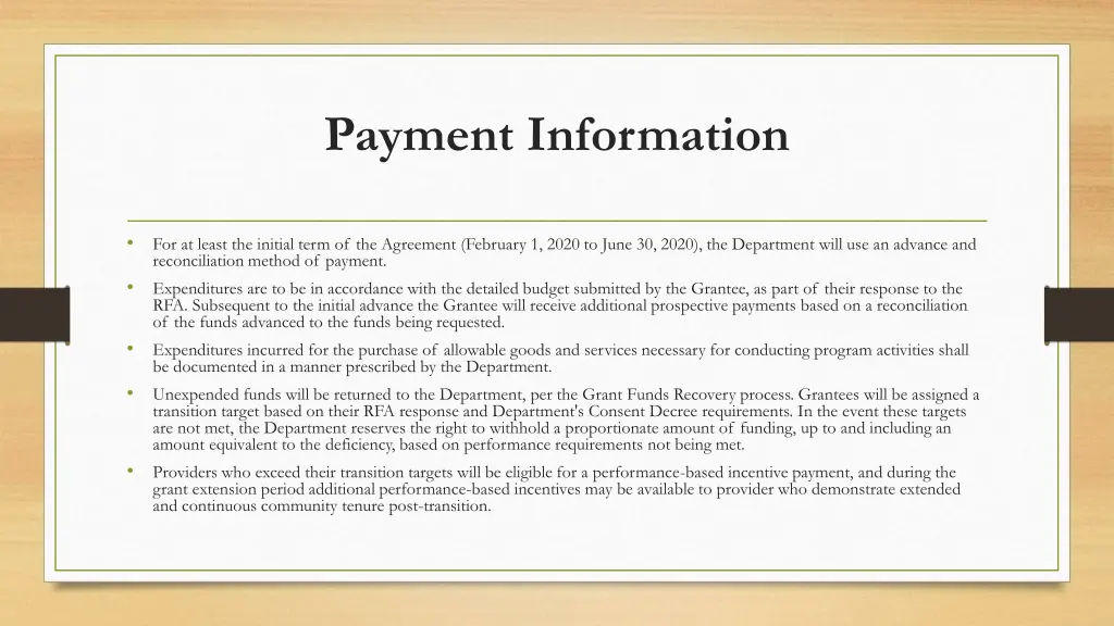payment information