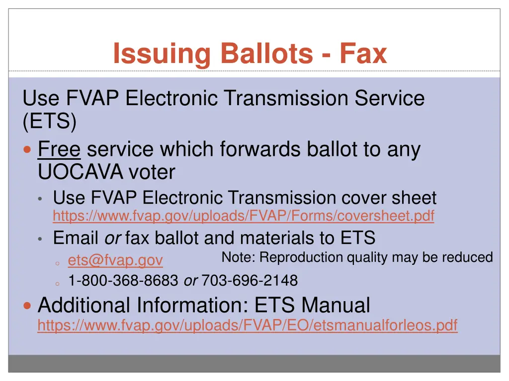 issuing ballots fax