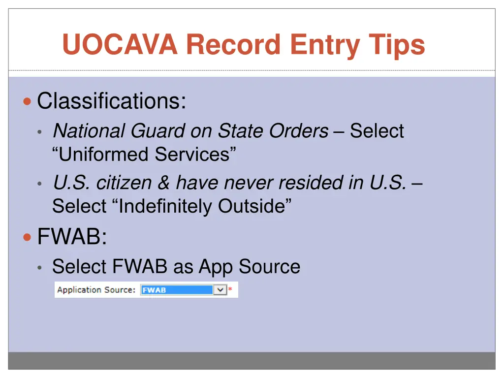 uocava record entry tips