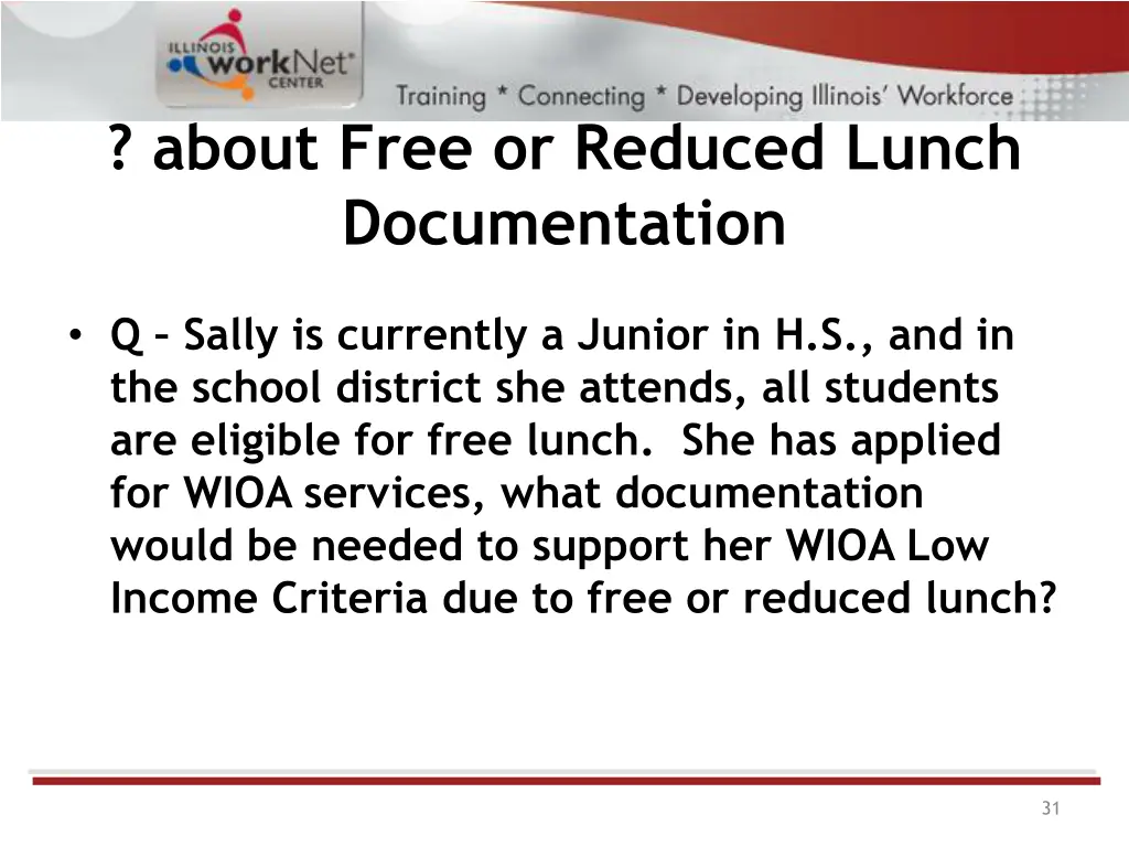 about free or reduced lunch documentation