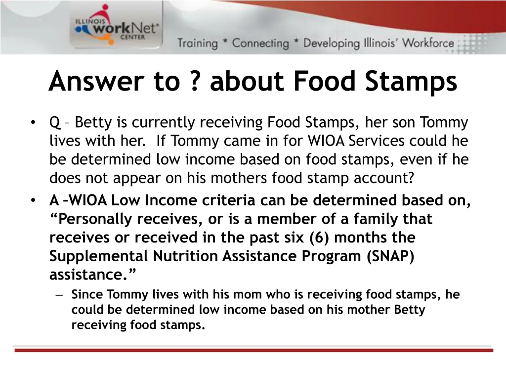 answer to about food stamps