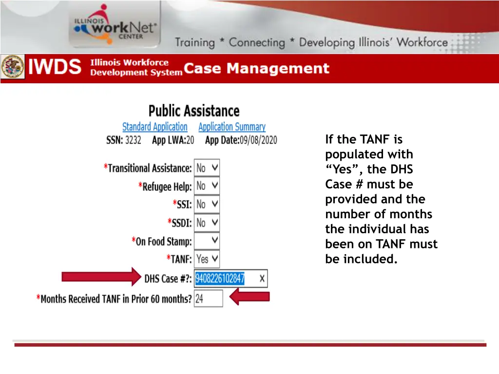 if the tanf is populated with yes the dhs case