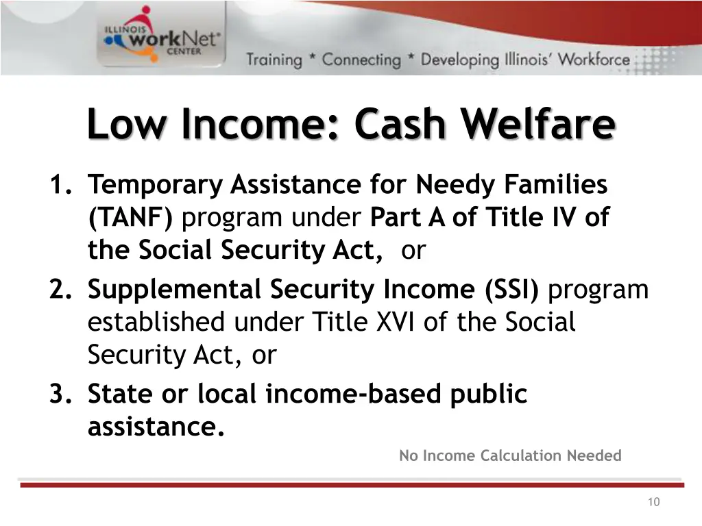low income cash welfare