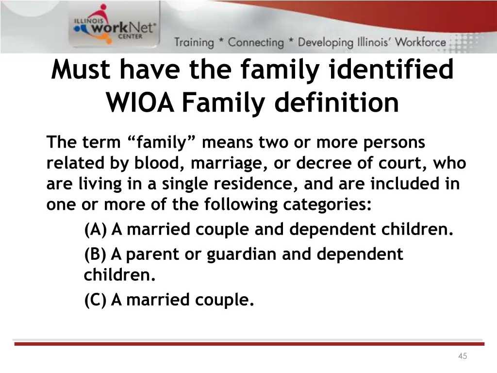 must have the family identified wioa family