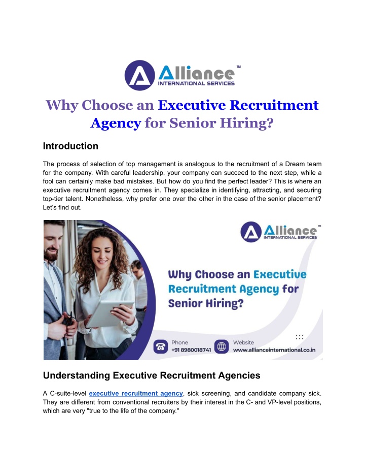 why choose an executive recruitment agency