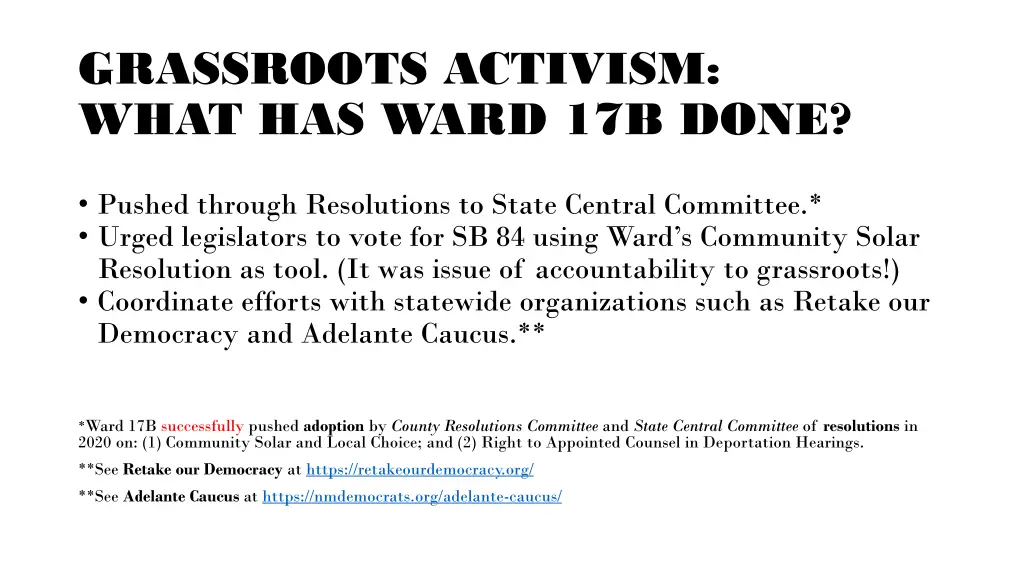 grassroots activism what has ward 17b done