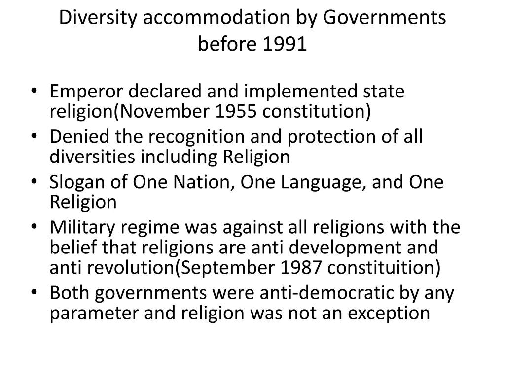 diversity accommodation by governments before 1991