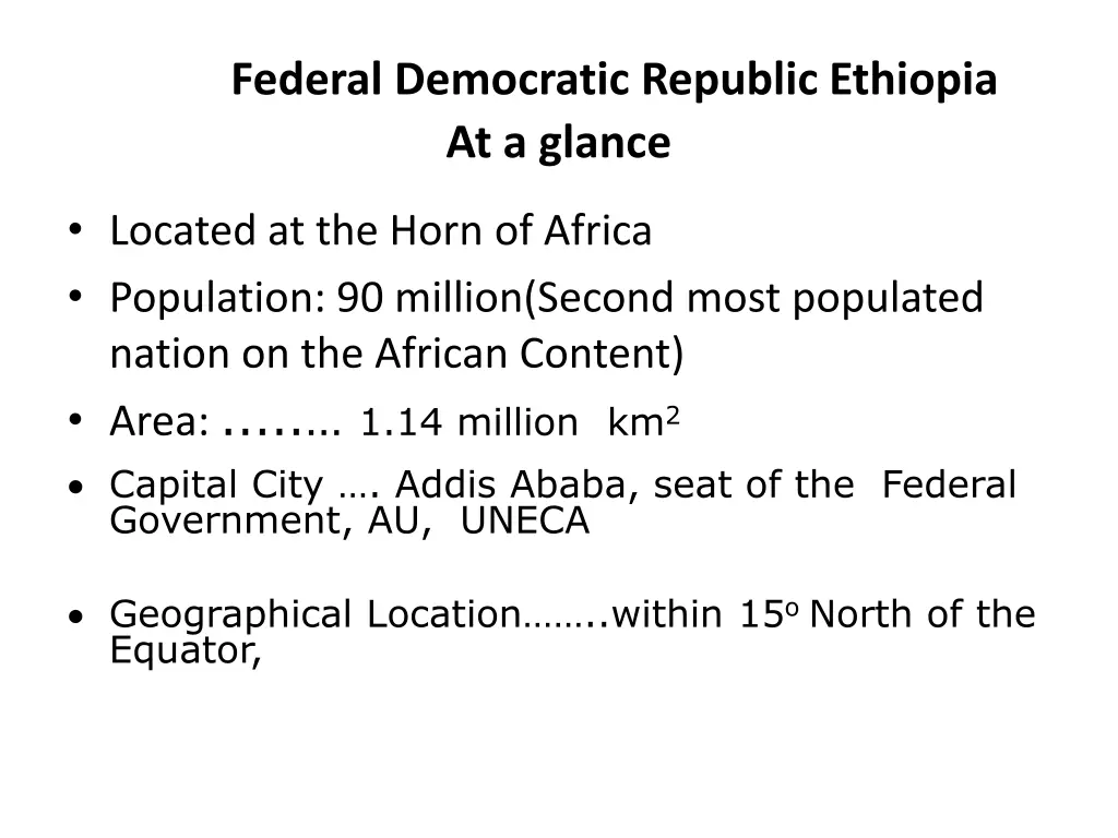 federal democratic republic ethiopia at a glance