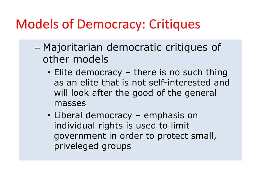 models of democracy critiques