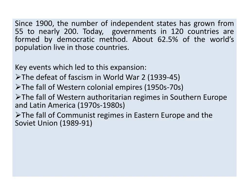 since 1900 the number of independent states