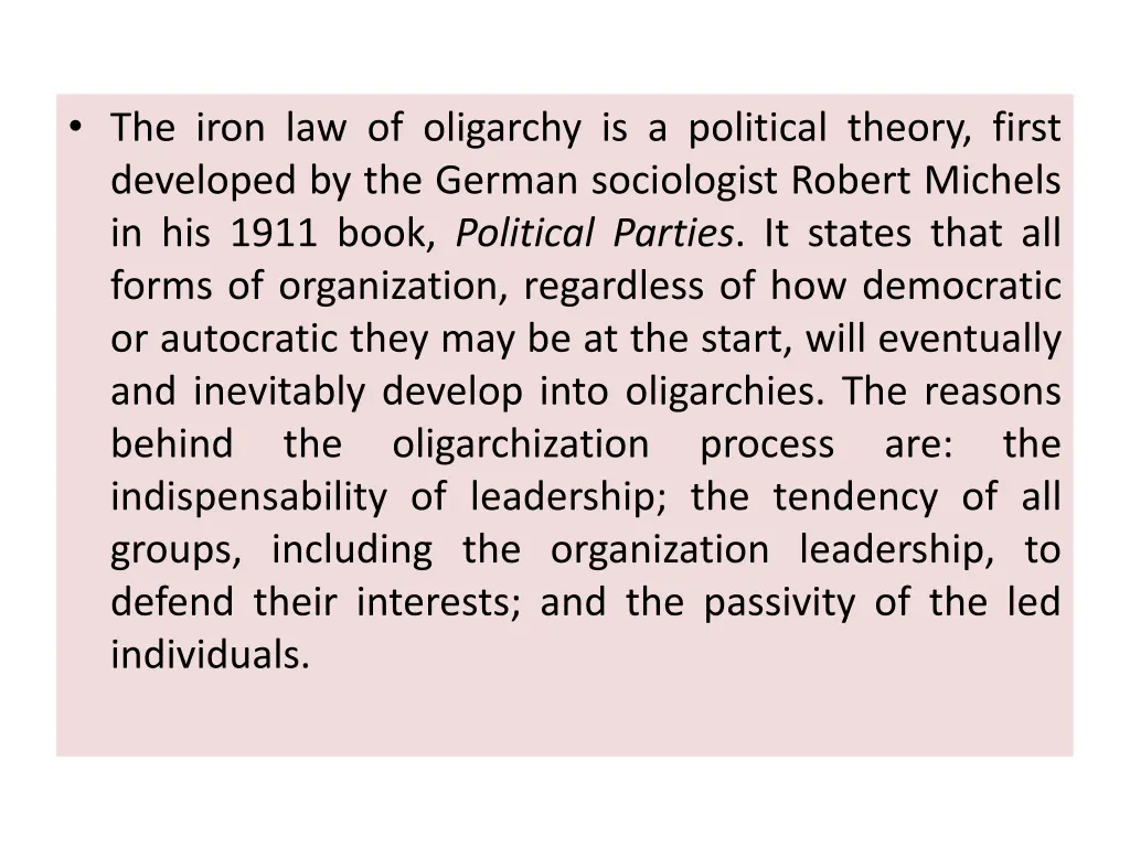 the iron law of oligarchy is a political theory