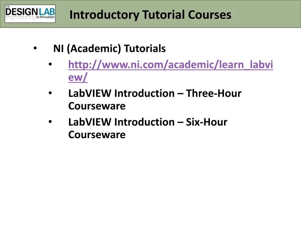 introductory tutorial courses