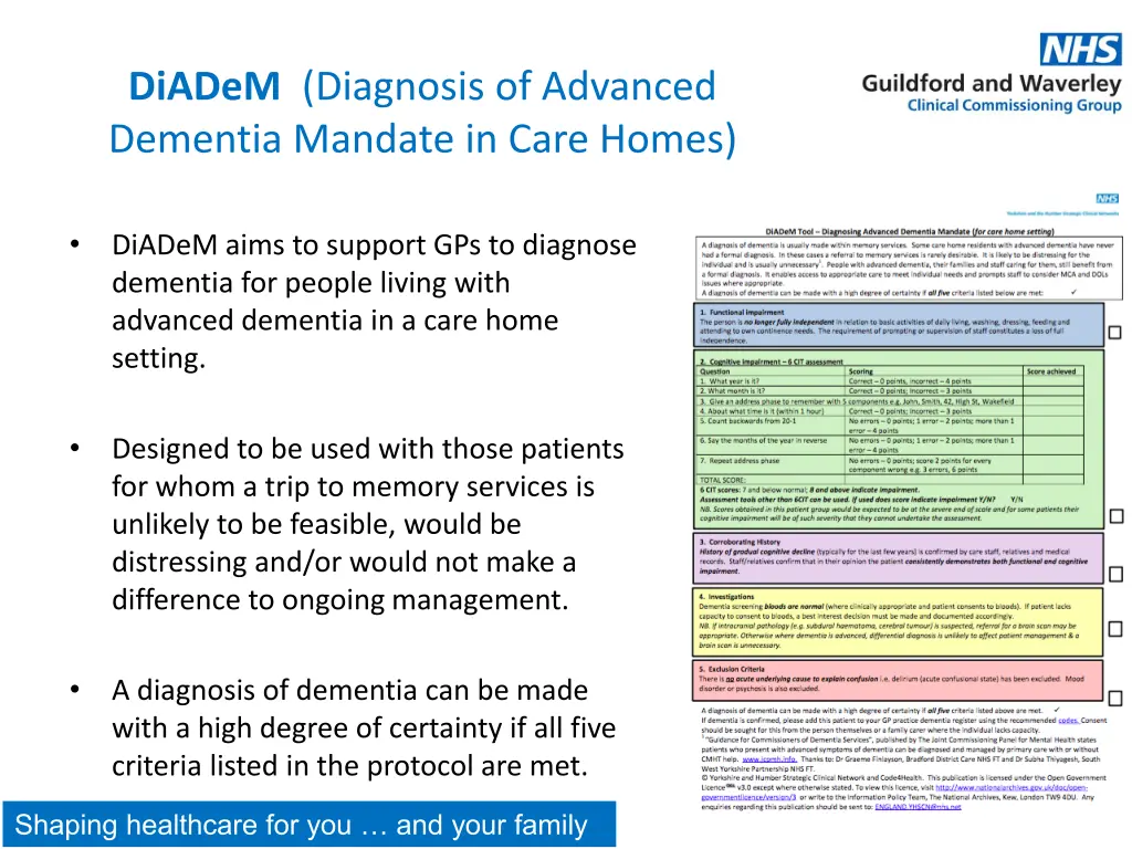 diadem diagnosis of advanced dementia mandate