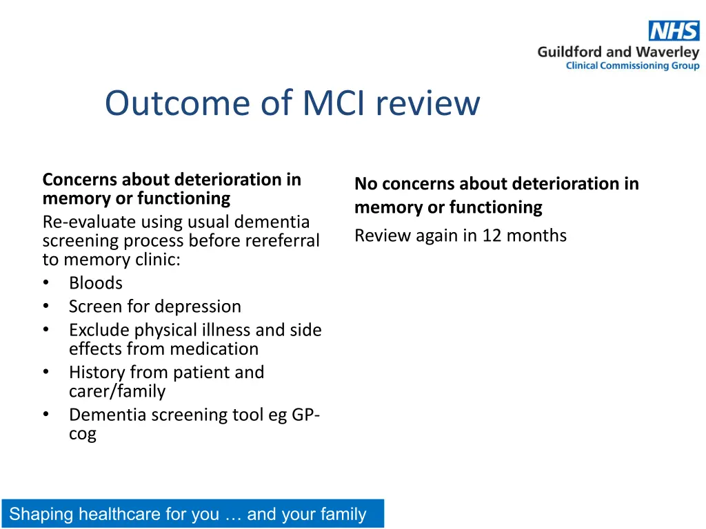 outcome of mci review