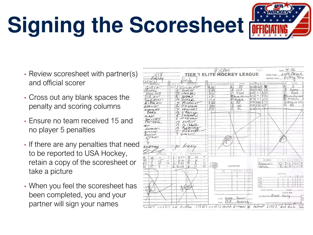 signing the scoresheet