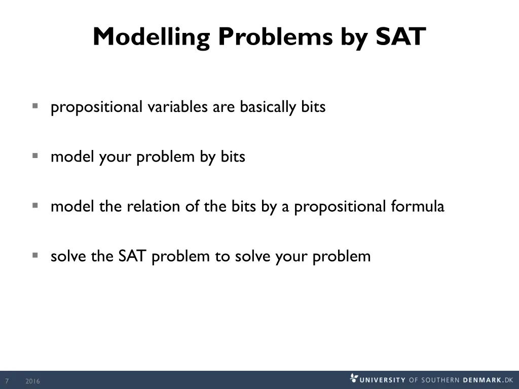 modelling problems by sat